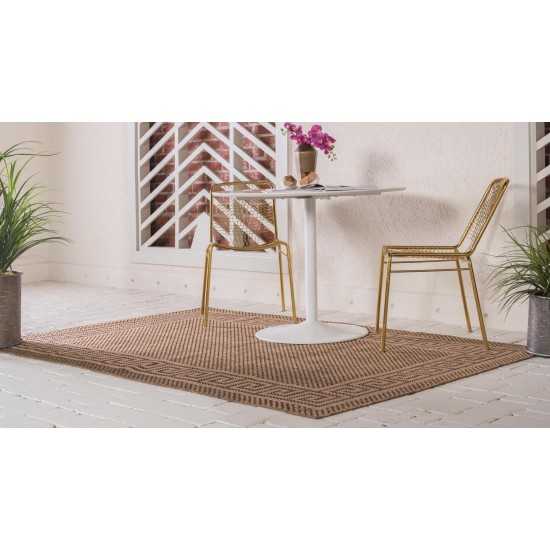 Rug Unique Loom Outdoor Border Brown Rectangular 6' 0 x 9' 0