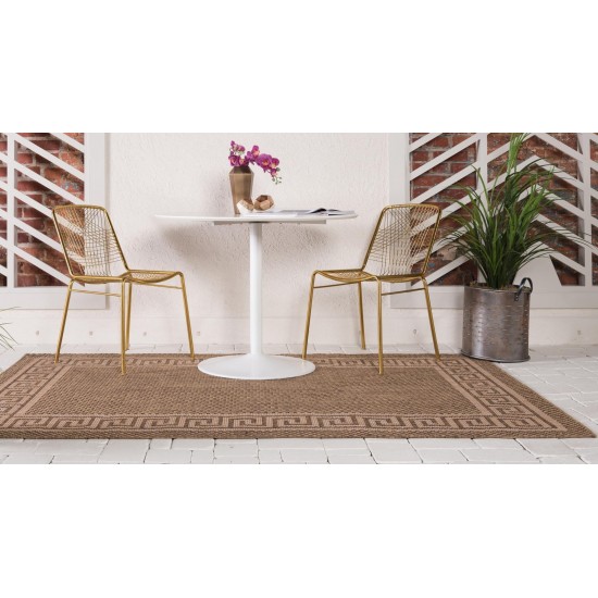 Rug Unique Loom Outdoor Border Brown Rectangular 6' 0 x 9' 0