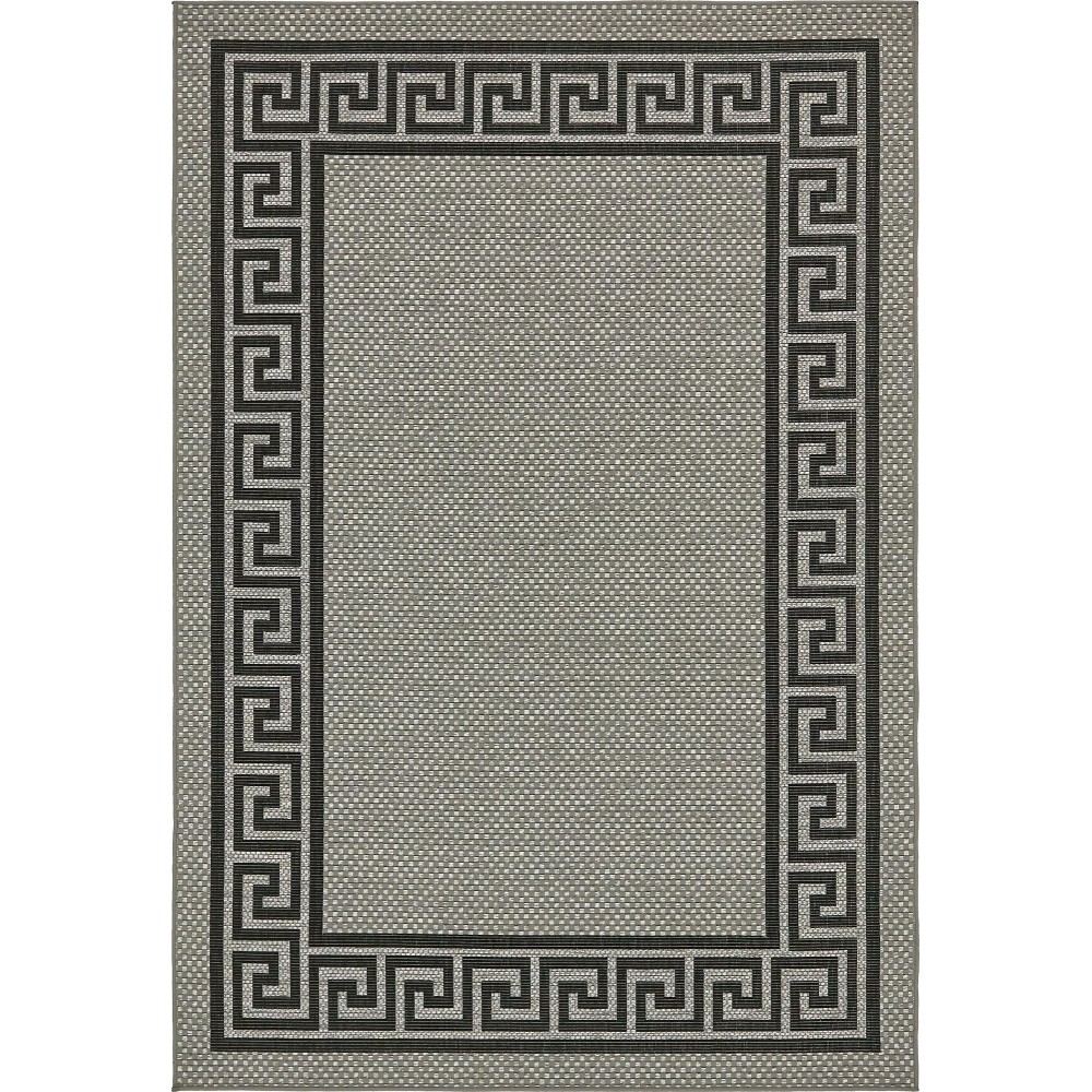 Rug Unique Loom Outdoor Border Gray Rectangular 6' 0 x 9' 0