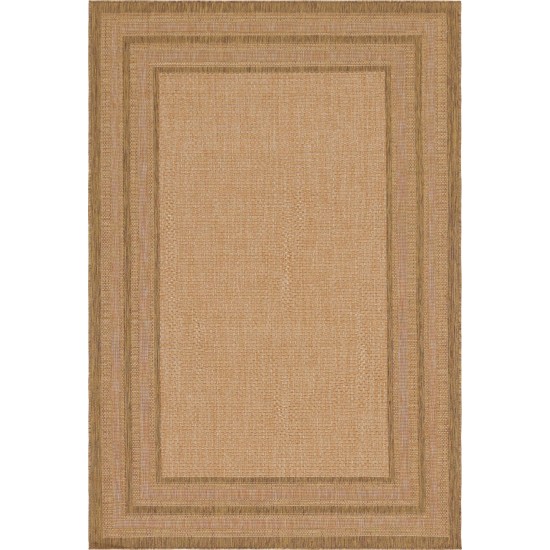 Rug Unique Loom Outdoor Border Light Brown Rectangular 6' 0 x 9' 0