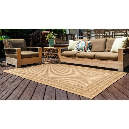 Rug Unique Loom Outdoor Border Light Brown Rectangular 6' 0 x 9' 0