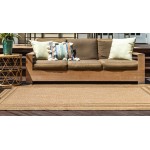 Rug Unique Loom Outdoor Border Light Brown Rectangular 6' 0 x 9' 0