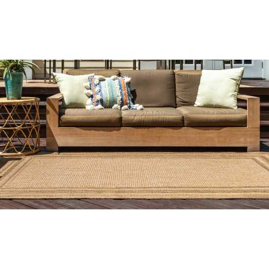 Rug Unique Loom Outdoor Border Light Brown Rectangular 6' 0 x 9' 0