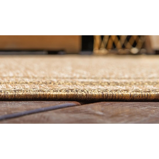 Rug Unique Loom Outdoor Border Light Brown Rectangular 6' 0 x 9' 0