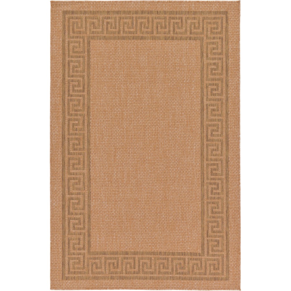 Rug Unique Loom Outdoor Border Light Brown Rectangular 5' 3 x 8' 0