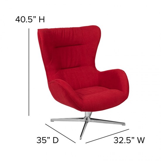 Red Fabric Swivel Wing Chair and Ottoman Set