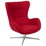 Red Fabric Swivel Wing Chair and Ottoman Set