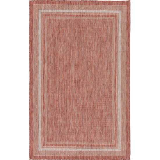 Rug Unique Loom Outdoor Border Rust Red Rectangular 5' 0 x 8' 0