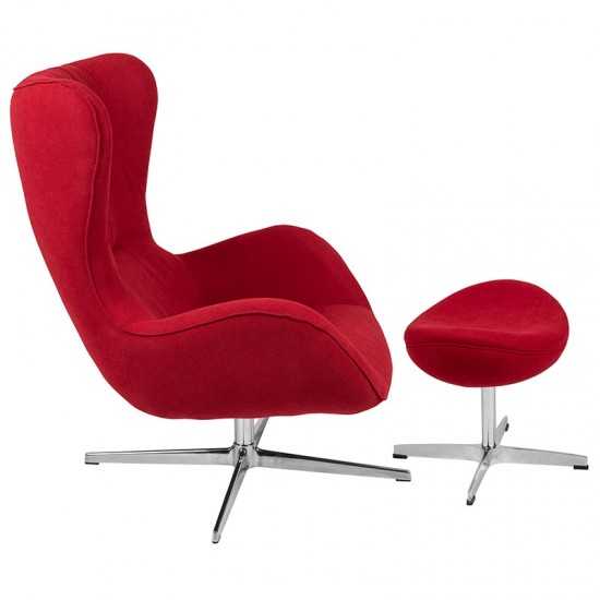 Red Fabric Swivel Wing Chair and Ottoman Set