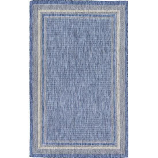 Rug Unique Loom Outdoor Border Blue Rectangular 5' 0 x 8' 0