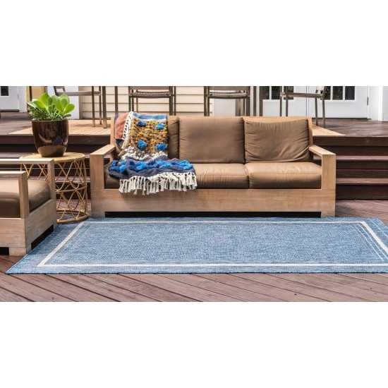 Rug Unique Loom Outdoor Border Blue Rectangular 5' 0 x 8' 0