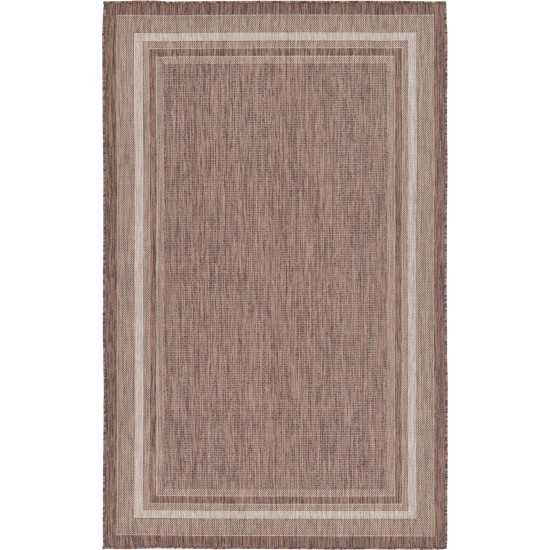 Rug Unique Loom Outdoor Border Brown Rectangular 5' 0 x 8' 0