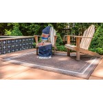 Rug Unique Loom Outdoor Border Brown Rectangular 5' 0 x 8' 0