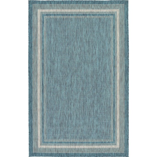 Rug Unique Loom Outdoor Border Teal Rectangular 5' 0 x 8' 0