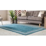 Rug Unique Loom Outdoor Border Teal Rectangular 5' 0 x 8' 0