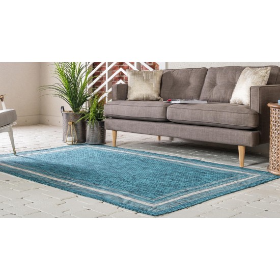 Rug Unique Loom Outdoor Border Teal Rectangular 5' 0 x 8' 0