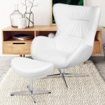 White LeatherSoft Swivel Wing Chair and Ottoman Set