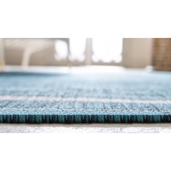 Rug Unique Loom Outdoor Border Teal Rectangular 5' 0 x 8' 0