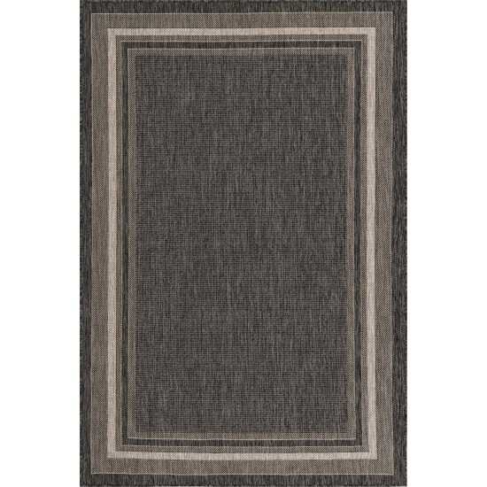 Rug Unique Loom Outdoor Border Black Rectangular 5' 0 x 8' 0