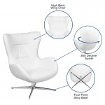 White LeatherSoft Swivel Wing Chair and Ottoman Set