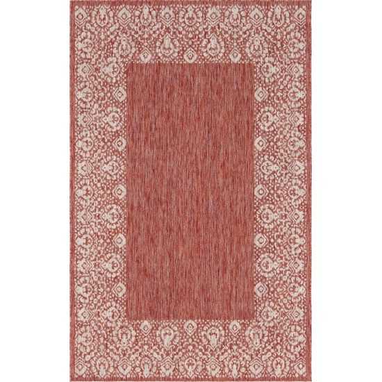 Rug Unique Loom Outdoor Border Rust Red Rectangular 5' 0 x 8' 0