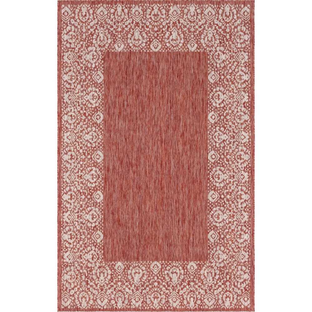 Rug Unique Loom Outdoor Border Rust Red Rectangular 5' 0 x 8' 0