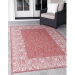 Rug Unique Loom Outdoor Border Rust Red Rectangular 5' 0 x 8' 0