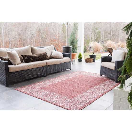 Rug Unique Loom Outdoor Border Rust Red Rectangular 5' 0 x 8' 0