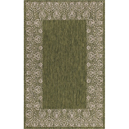 Rug Unique Loom Outdoor Border Green Rectangular 5' 0 x 8' 0