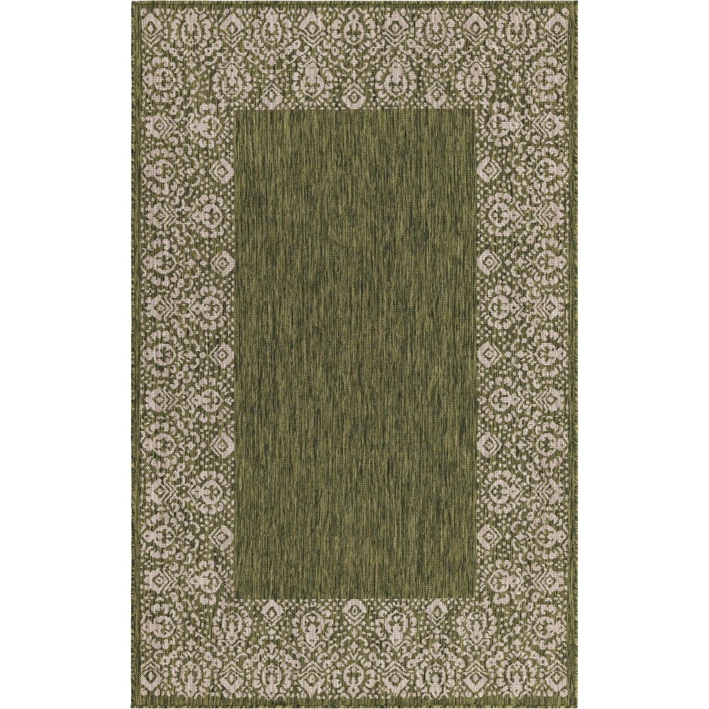 Rug Unique Loom Outdoor Border Green Rectangular 5' 0 x 8' 0