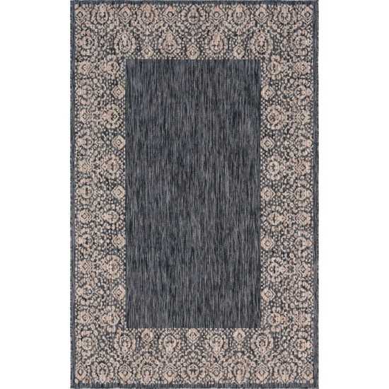 Rug Unique Loom Outdoor Border Charcoal Gray Rectangular 5' 0 x 8' 0