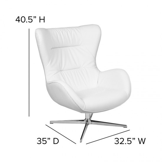 White LeatherSoft Swivel Wing Chair and Ottoman Set