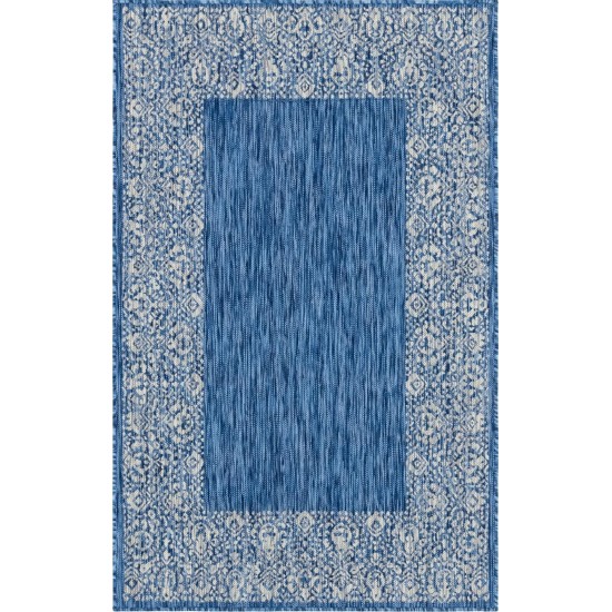 Rug Unique Loom Outdoor Border Blue Rectangular 5' 0 x 8' 0