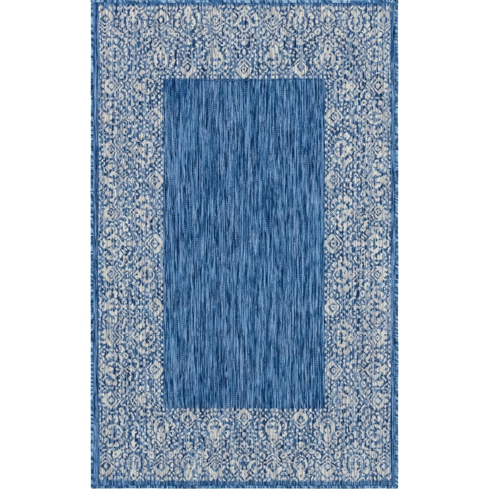 Rug Unique Loom Outdoor Border Blue Rectangular 5' 0 x 8' 0