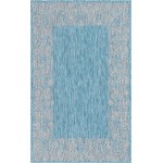 Rug Unique Loom Outdoor Border Aqua Blue Rectangular 5' 0 x 8' 0