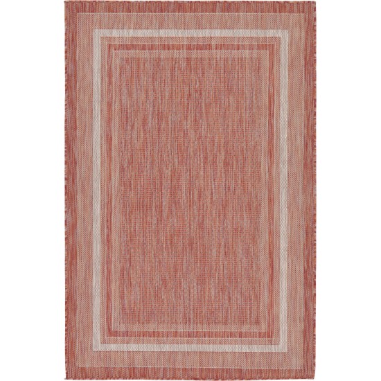 Rug Unique Loom Outdoor Border Rust Red Rectangular 4' 0 x 6' 0