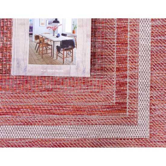 Rug Unique Loom Outdoor Border Rust Red Rectangular 4' 0 x 6' 0