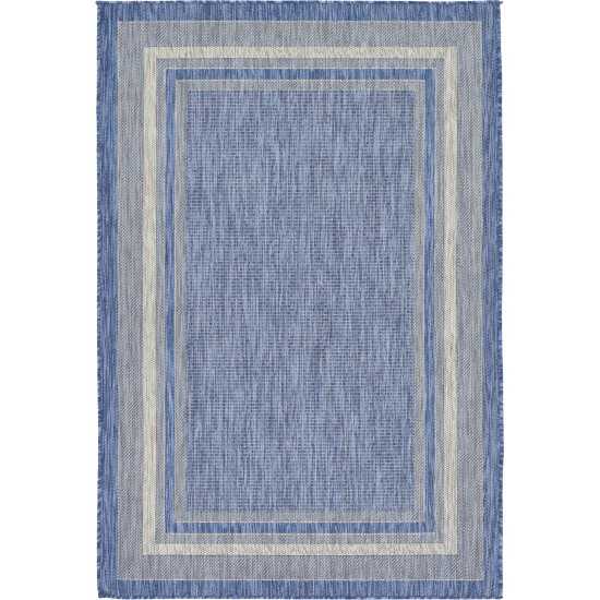 Rug Unique Loom Outdoor Border Blue Rectangular 4' 0 x 6' 0