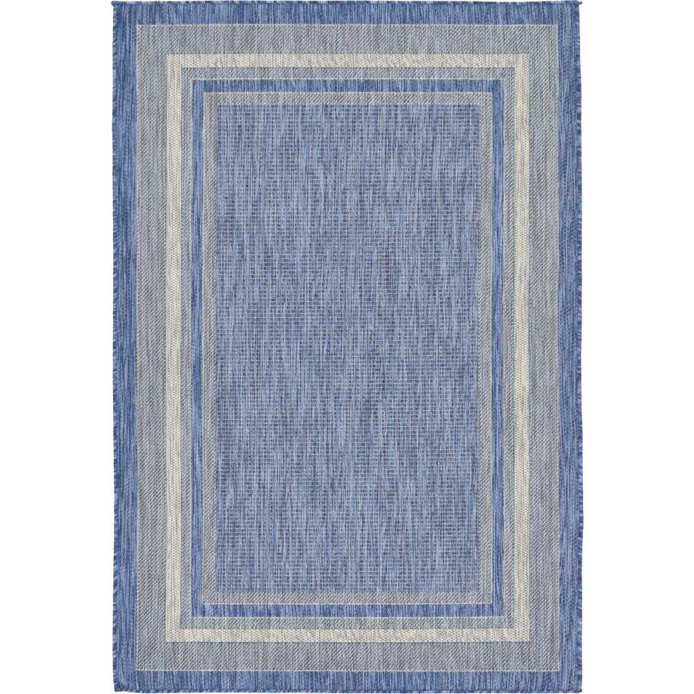 Rug Unique Loom Outdoor Border Blue Rectangular 4' 0 x 6' 0