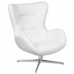 White LeatherSoft Swivel Wing Chair and Ottoman Set