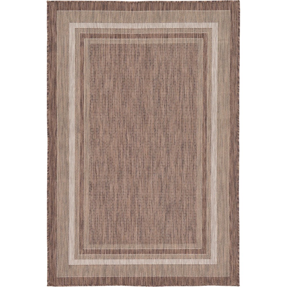 Rug Unique Loom Outdoor Border Brown Rectangular 4' 0 x 6' 0