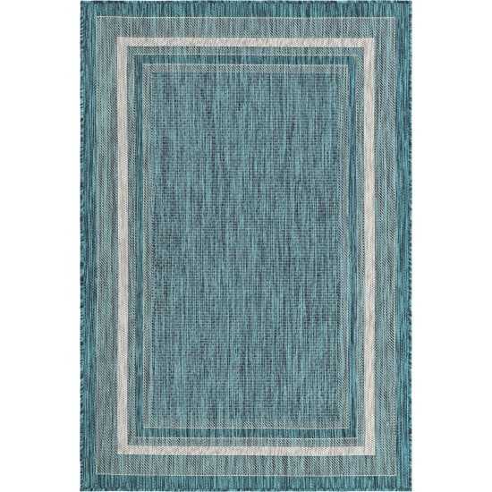 Rug Unique Loom Outdoor Border Teal Rectangular 4' 0 x 6' 0