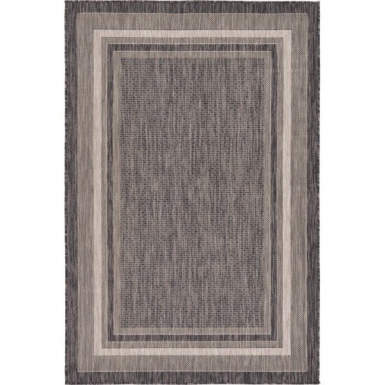 Rug Unique Loom Outdoor Border Black Rectangular 4' 0 x 6' 0