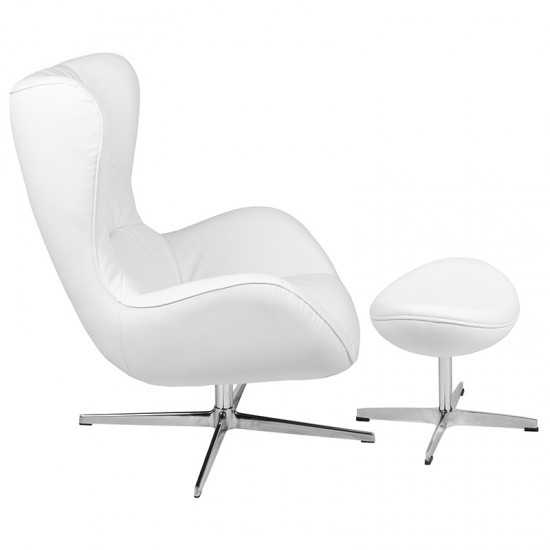 White LeatherSoft Swivel Wing Chair and Ottoman Set