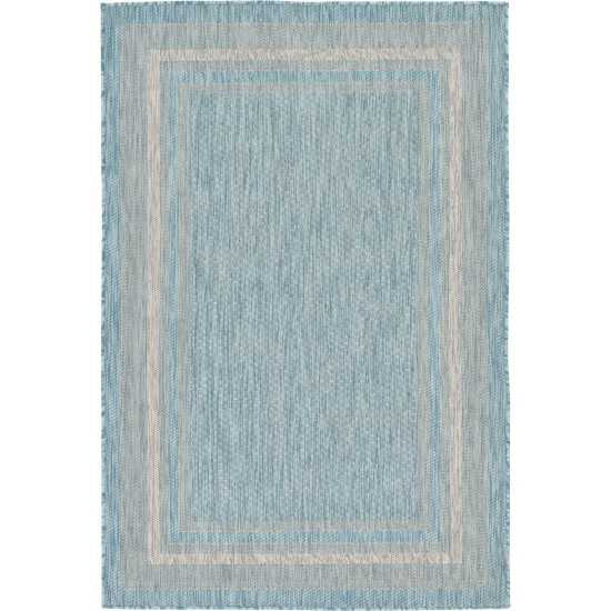 Rug Unique Loom Outdoor Border Aquamarine Rectangular 4' 0 x 6' 0