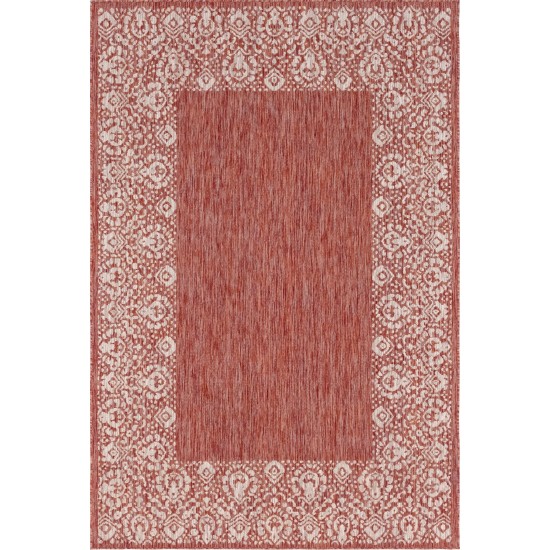 Rug Unique Loom Outdoor Border Rust Red Rectangular 4' 0 x 6' 0