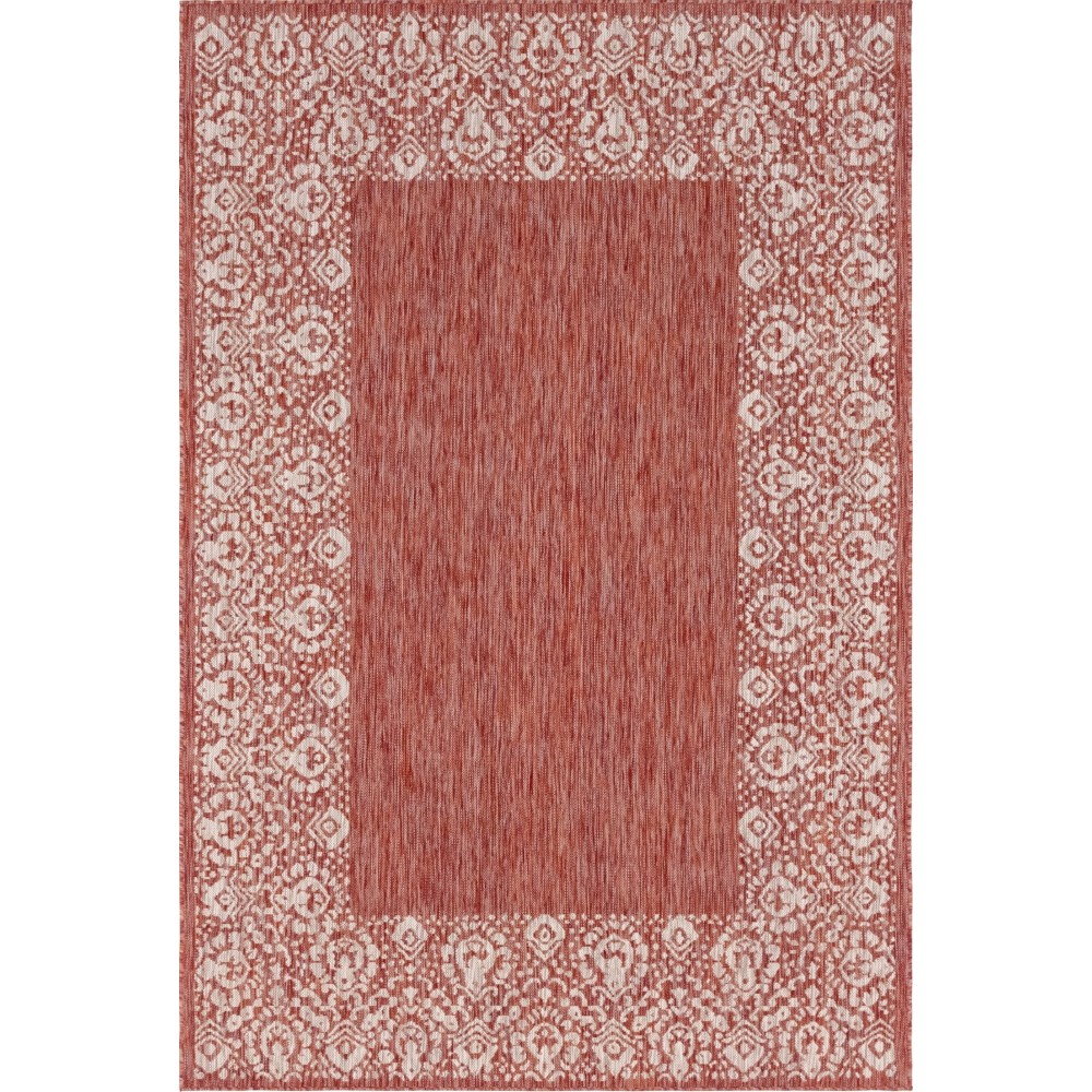 Rug Unique Loom Outdoor Border Rust Red Rectangular 4' 0 x 6' 0