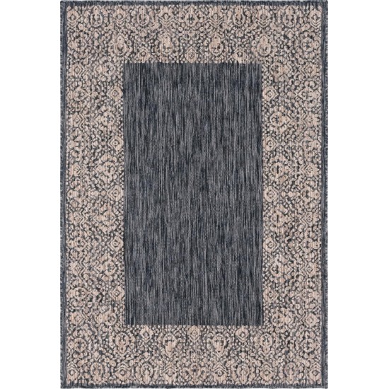 Rug Unique Loom Outdoor Border Charcoal Gray Rectangular 4' 0 x 6' 0