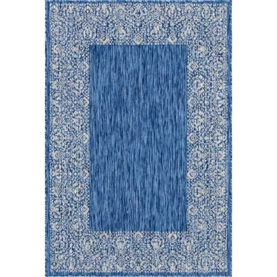 Rug Unique Loom Outdoor Border Blue Rectangular 4' 0 x 6' 0