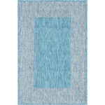 Rug Unique Loom Outdoor Border Aqua Blue Rectangular 4' 0 x 6' 0